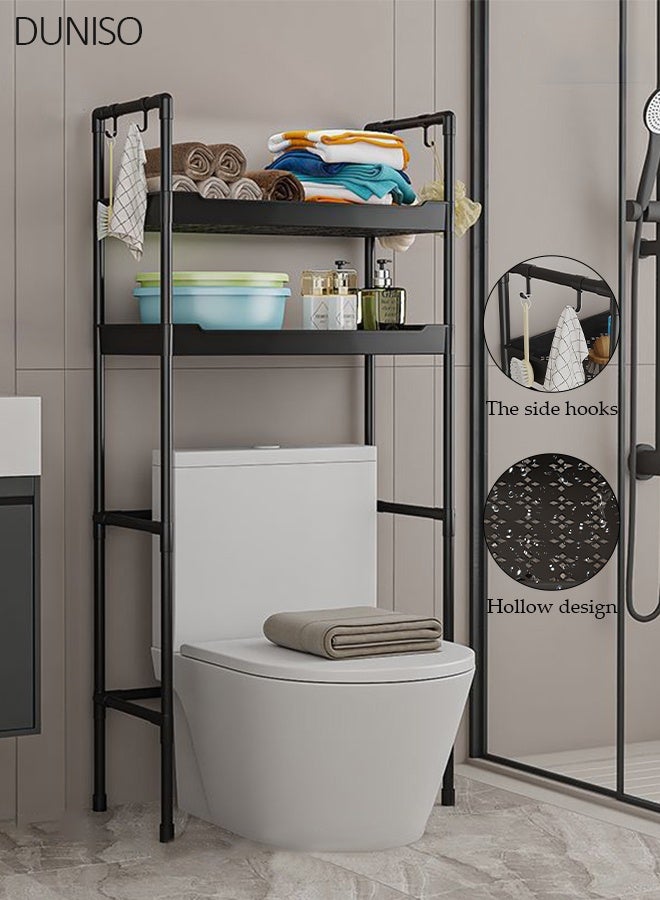 DUNISO 2 Tier Storage Shelves, Stable Bathroom Shelf Organizer, Storage Rack with Armrests, Removable Free Standing Rack, Multipurpose Rack for Over The Toilet Bathroom, Shelving Unit for Laundry Room,Living Room,Garage,Pantry,Study Room - Image 1